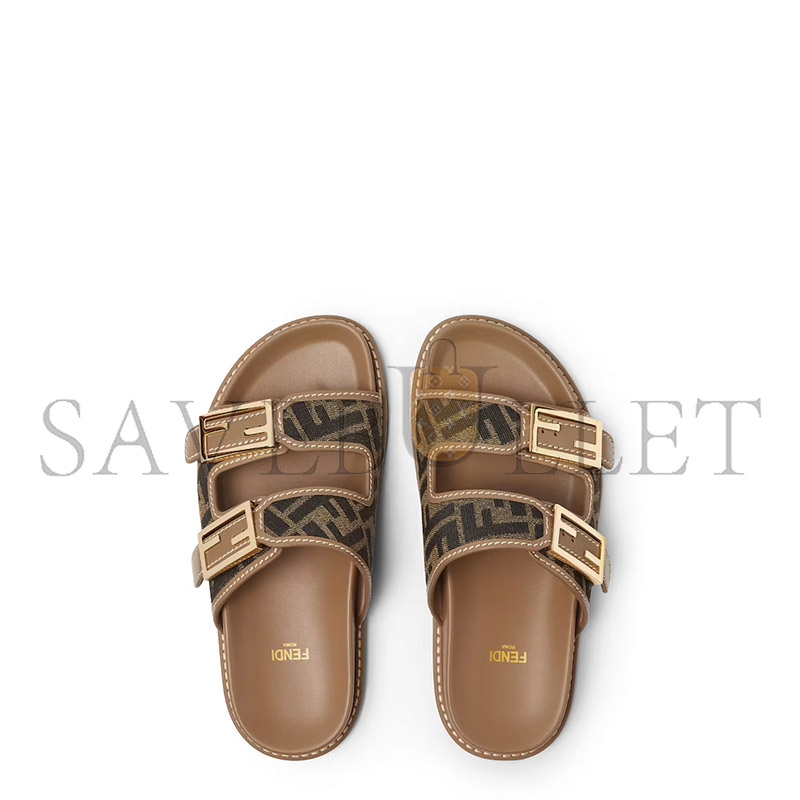 FENDI FEEL BROWN FF FABRIC SLIDES 8X8326AEGVF1HHG